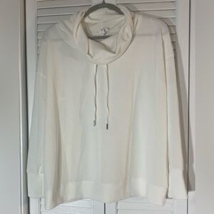 Cable & Gauge Beige Cowl Neck Sweatshirt With Drawstring, Size L, Ribbed Cuffs